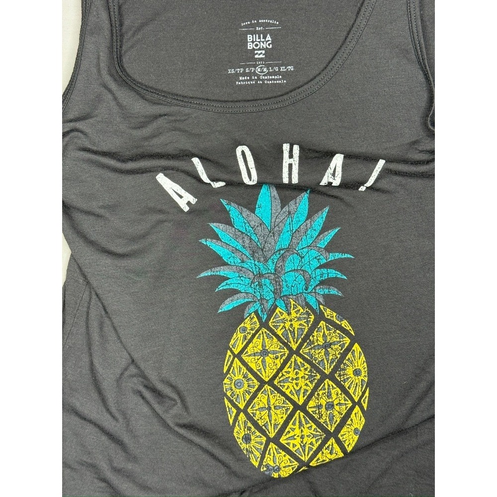 Billabong Tank Top Women M Gray Aloha Waikiki Pineapple Graphic